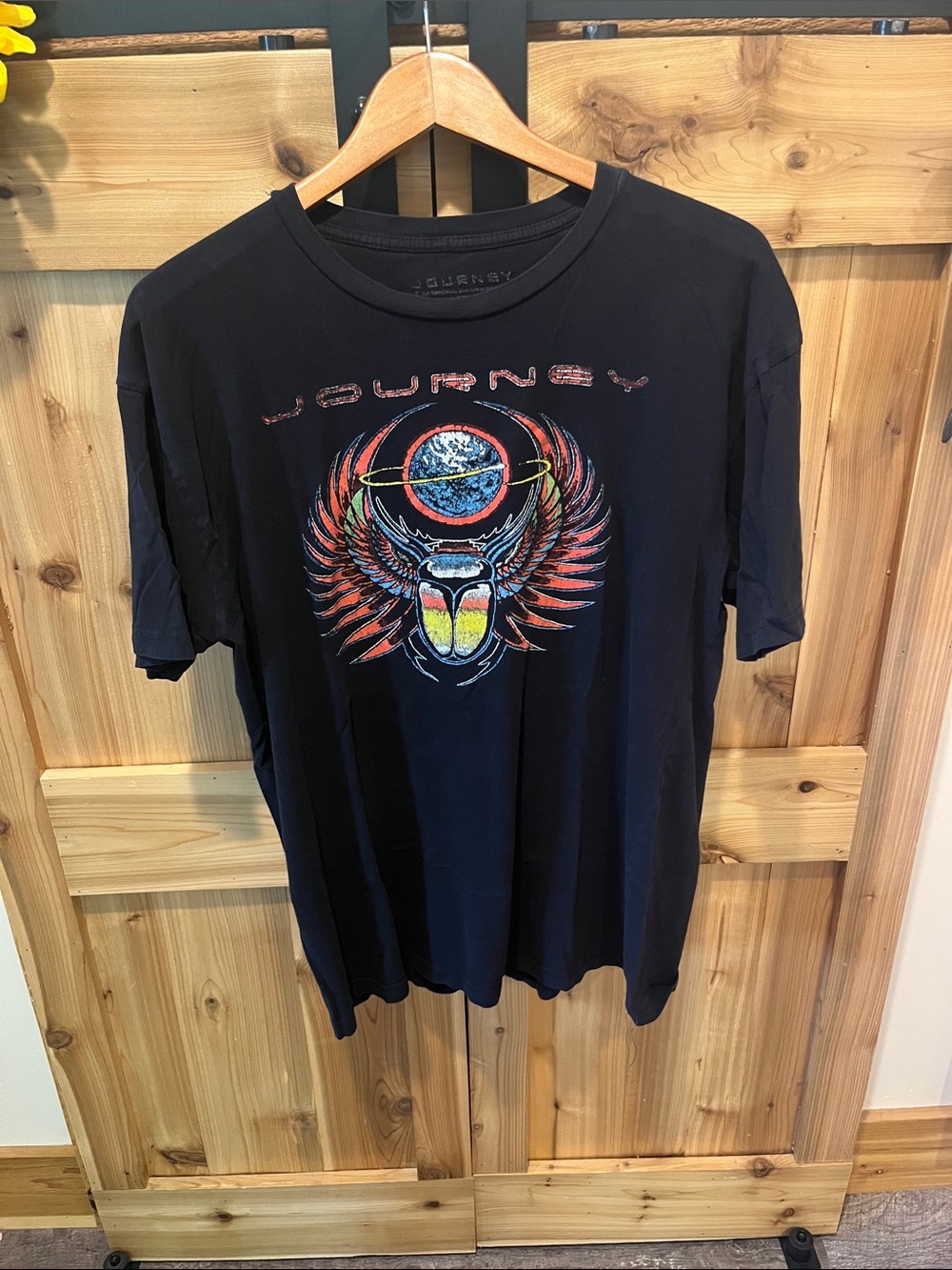 Journey Black Graphic Tee with Colorful Crest
